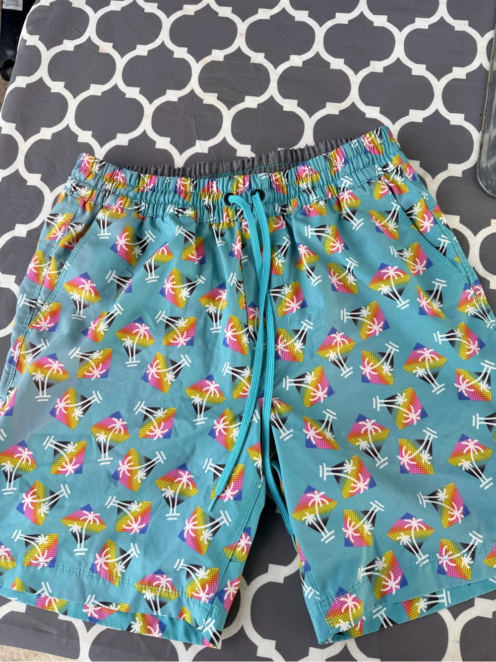 Hurley Men’s Teal Tropical Palm Print Swim Shorts